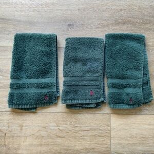 Ralph Lauren Home Vintage Polo Pony Green Hand Towels Set Of Three Cotton USA